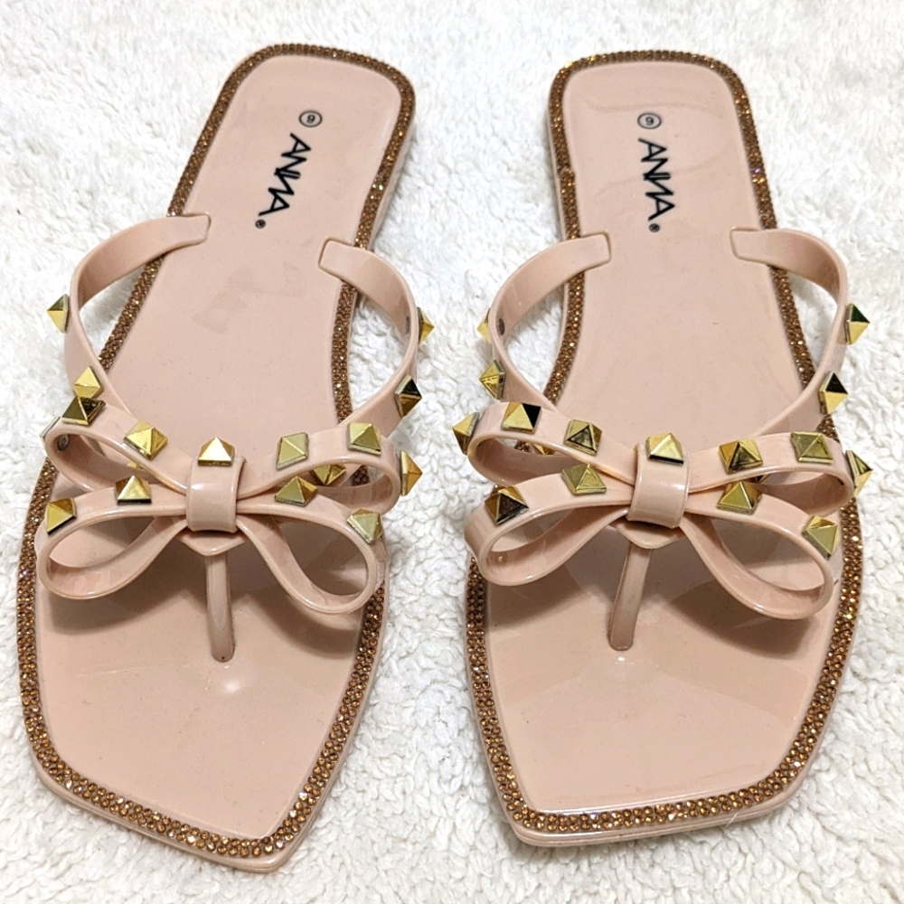 Jelly Slipper with Bow and rhinestone